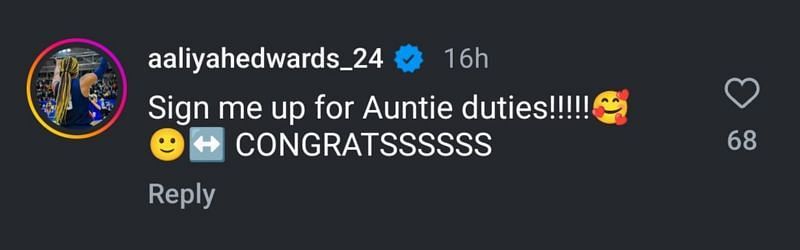 Aaliyah Edwards' reaction to Vandersloot and Quigley's announcement